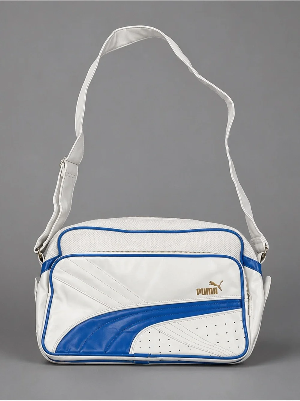 Vintage Puma White and Blue Shoulder Retro Bag